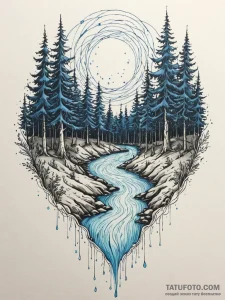 Tattoo sketch, forest spirit's data stream, a... - эскиз тату (№1752363814_0, 12.07.2025 23:43) — Tatufoto.com