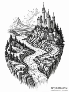 Tattoo sketch, flowing river of time, a power... - эскиз тату (№1752363983_0, 12.07.2025 23:46) — Tatufoto.com