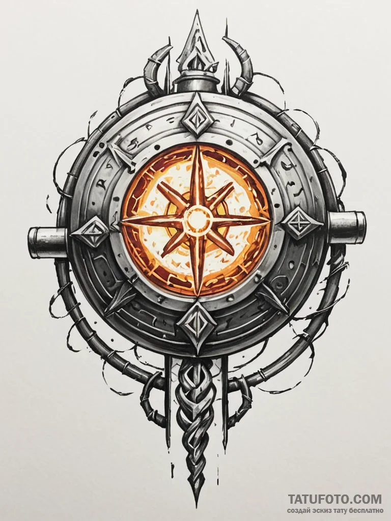 Tattoo sketch, fire-forged data core, a glowi... - эскиз тату (№1752364236_0, 12.07.2025 23:50) — Tatufoto.com