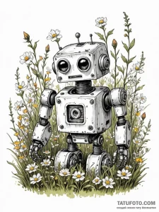 Tattoo sketch, forgotten robot toy, a small,... - эскиз тату (№1752364321_0, 12.07.2025 23:52) — Tatufoto.com