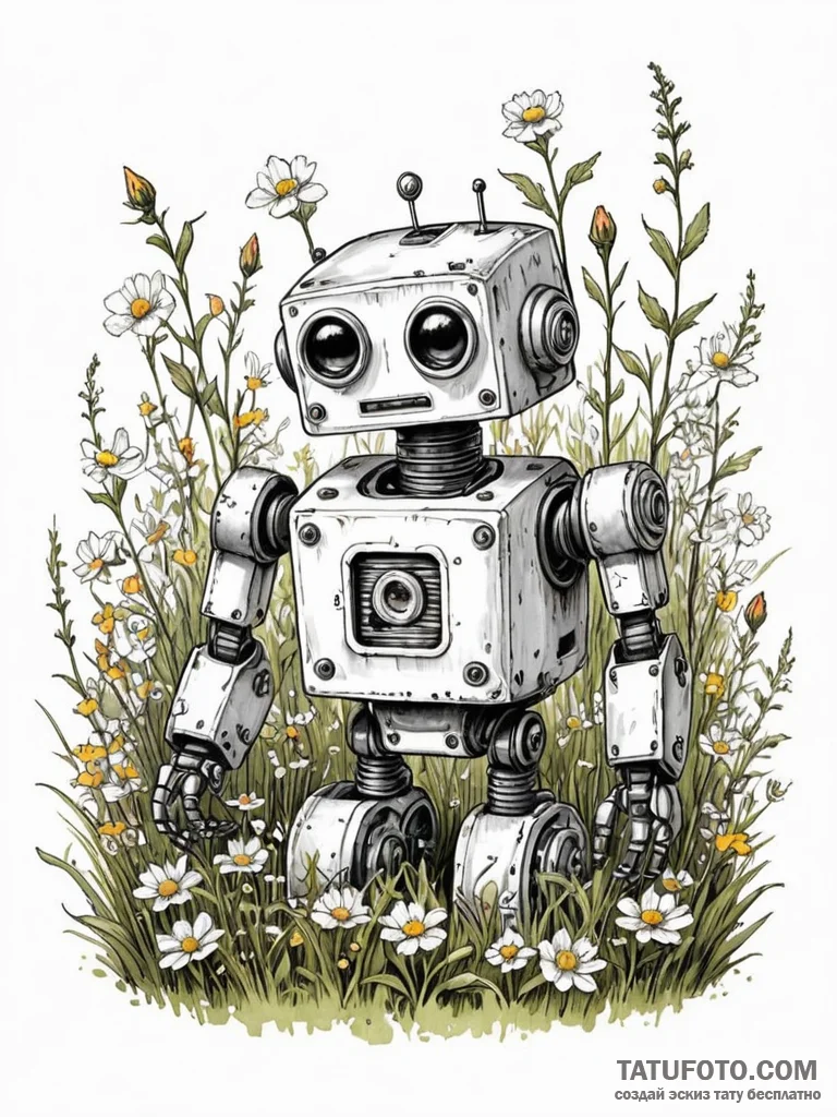 Tattoo sketch, forgotten robot toy, a small,… — эскиз тату (№1752364321_0, 12.07.2025 23:52) — Tatufoto.com