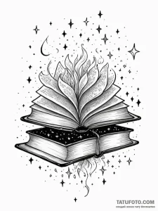 Tattoo sketch, floating library books, a clus... - эскиз тату (№1752364406_0, 12.07.2025 23:53) — Tatufoto.com