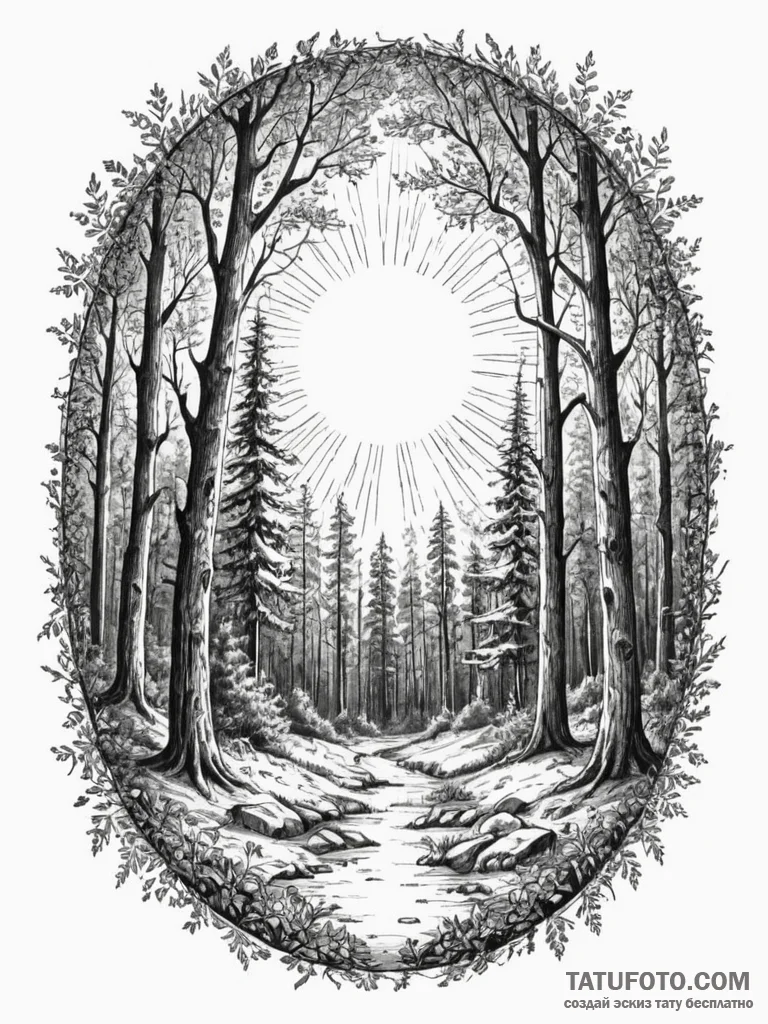 Tattoo sketch, forest glade, portal hidden, a... - эскиз тату (№1752364830_0, 13.07.2025 00:00) — Tatufoto.com