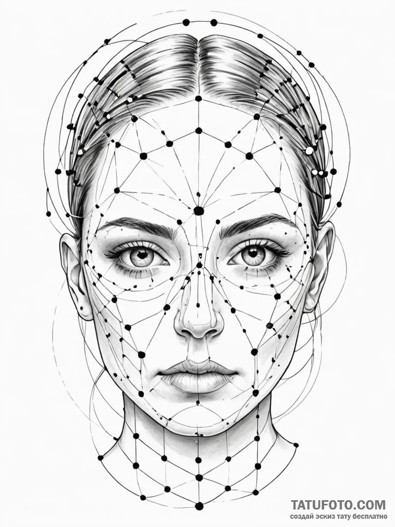 Tattoo sketch, face of the algorithm, a gende... - эскиз тату (№1752364999_0, 13.07.2025 00:03) — Tatufoto.com