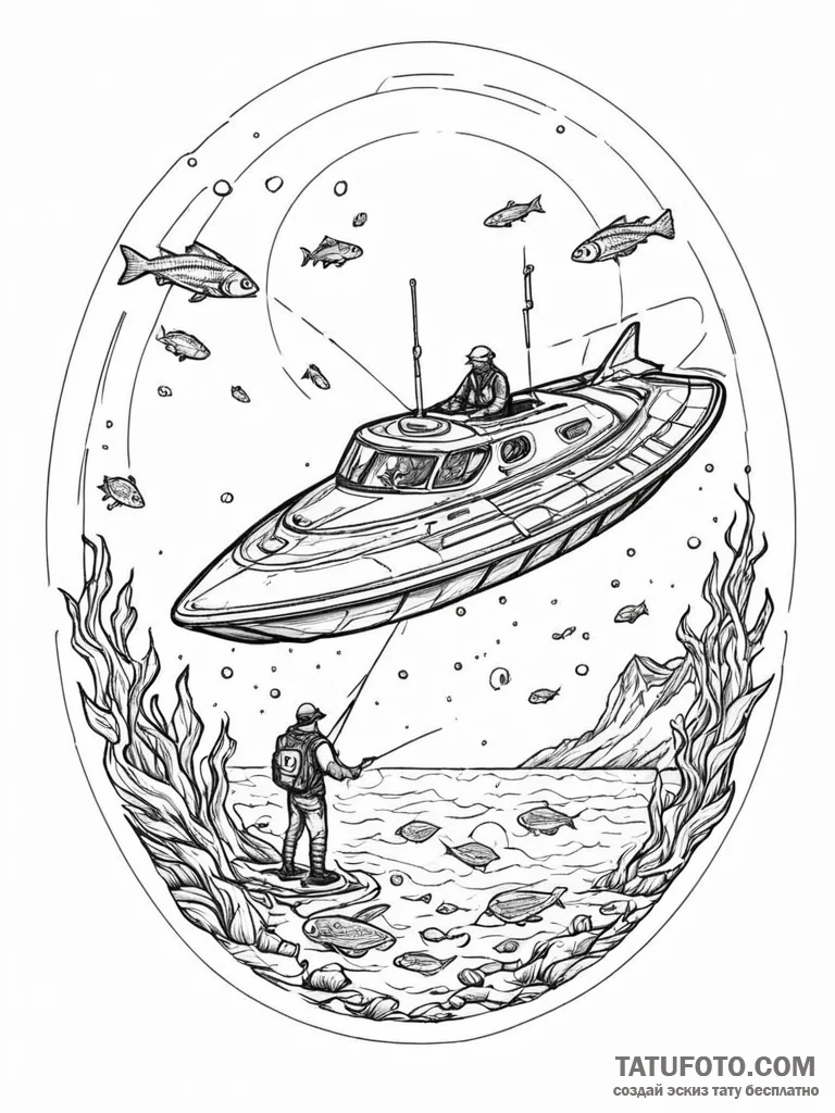 Tattoo sketch, future fisherman, a lone fishe… — эскиз тату (№1752365253_0, 13.07.2025 00:07) — Tatufoto.com