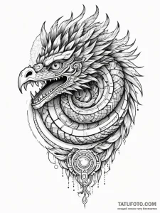 Tattoo sketch, feathered serpent, circuit sca... - эскиз тату (№1752365422_0, 13.07.2025 00:10) — Tatufoto.com