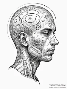 Tattoo sketch, filter bubble head, a stylized... - эскиз тату (№1752365507_0, 13.07.2025 00:11) — Tatufoto.com