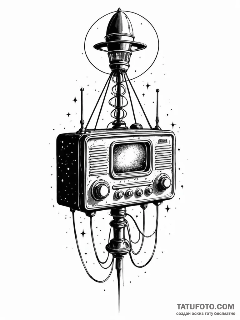 Tattoo sketch, first contact signal, an antiq... - эскиз тату (№1752365591_0, 13.07.2025 00:13) — Tatufoto.com