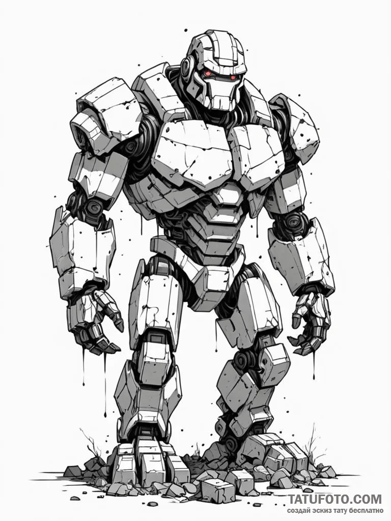Tattoo sketch, glitch art golem, a massive, p... - эскиз тату (№1752365761_0, 13.07.2025 00:16) — Tatufoto.com