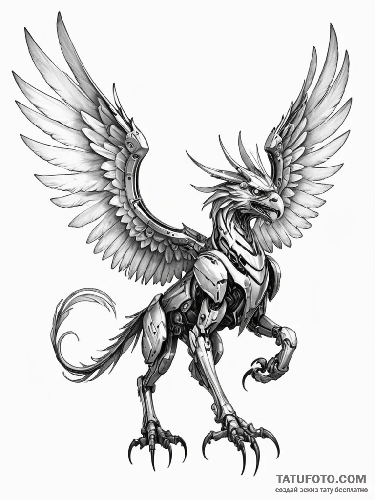 Tattoo sketch, guardian gryphon, cybernetic w... - эскиз тату (№1752365929_0, 13.07.2025 00:18) — Tatufoto.com