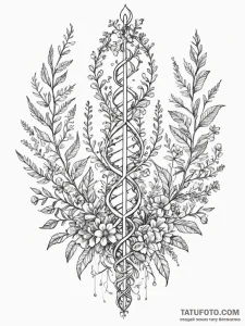 Tattoo sketch, genetic garden of eden, a lush... - эскиз тату (№1752366098_0, 13.07.2025 00:21) — Tatufoto.com