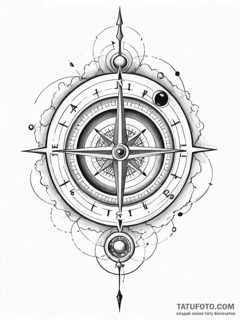 Tattoo sketch, gravity well compass, a styliz… — эскиз тату (№1752366183_0, 13.07.2025 00:23) — Tatufoto.com