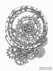 Tattoo sketch, gear-driven galaxy, a swirling... - эскиз тату (№1752366351_0, 13.07.2025 00:25) — Tatufoto.com