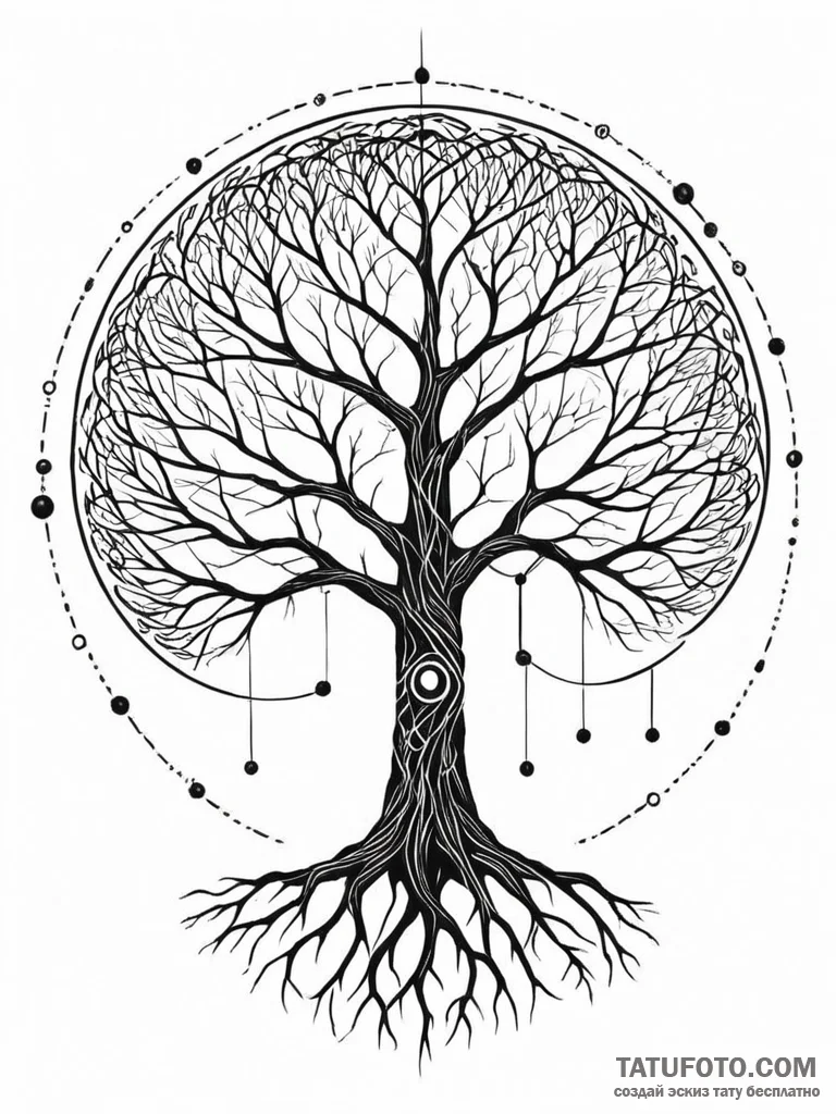 Tattoo sketch, global network tree, a majesti... - эскиз тату (№1752366435_0, 13.07.2025 00:27) — Tatufoto.com
