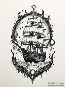 Tattoo sketch, glimmering ghost ship, a spect... - эскиз тату (№1752366518_0, 13.07.2025 00:28) — Tatufoto.com