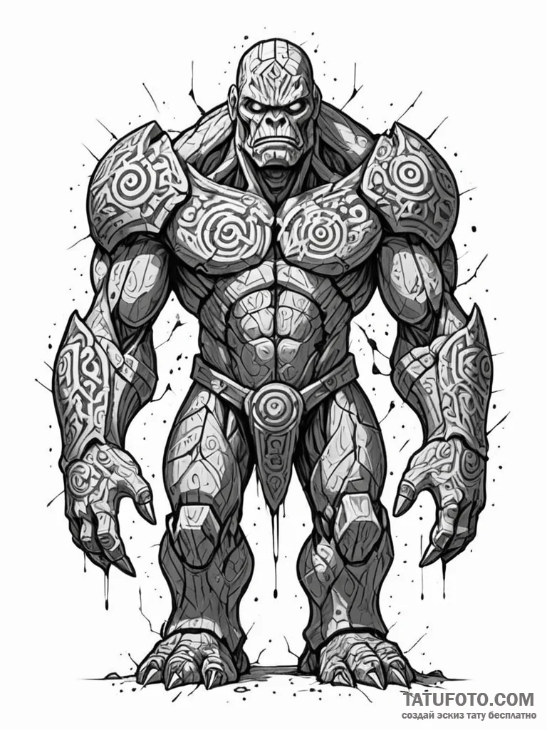 Tattoo sketch, golem of ancient code, a massi... - эскиз тату (№1752366939_0, 13.07.2025 00:35) — Tatufoto.com