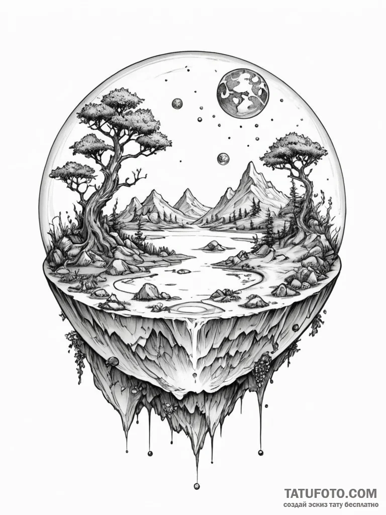 Tattoo sketch, glass orb of worlds, a perfect… — эскиз тату (№1752367024_0, 13.07.2025 00:37) — Tatufoto.com