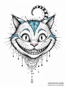 Tattoo sketch, grinning cheshire cat, digital... - эскиз тату (№1752367108_0, 13.07.2025 00:38) — Tatufoto.com