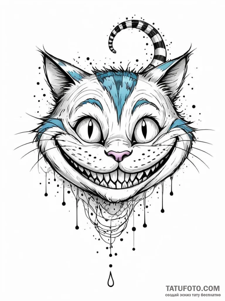 Tattoo sketch, grinning cheshire cat, digital… — эскиз тату (№1752367108_0, 13.07.2025 00:38) — Tatufoto.com