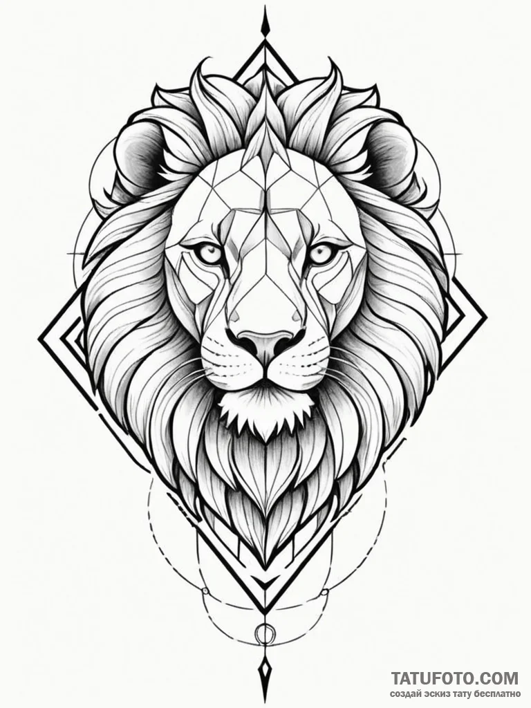 Tattoo sketch, geometric guardian lion, a pow… — эскиз тату (№1752367192_0, 13.07.2025 00:39) — Tatufoto.com