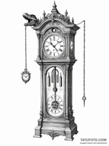Tattoo sketch, grandfather clock of eras, an... - эскиз тату (№1752367528_0, 13.07.2025 00:45) — Tatufoto.com