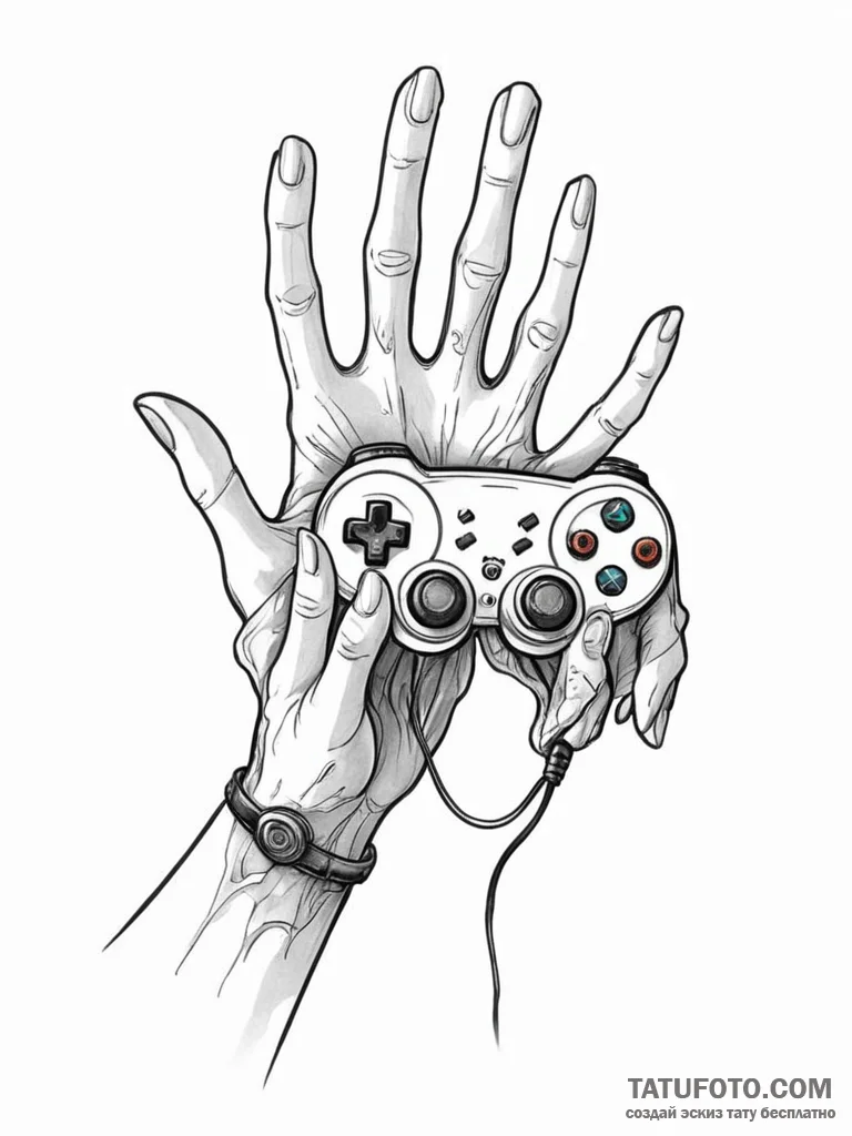 Tattoo sketch, ghostly gamer's hand, a transl... - эскиз тату (№1752367696_0, 13.07.2025 00:48) — Tatufoto.com