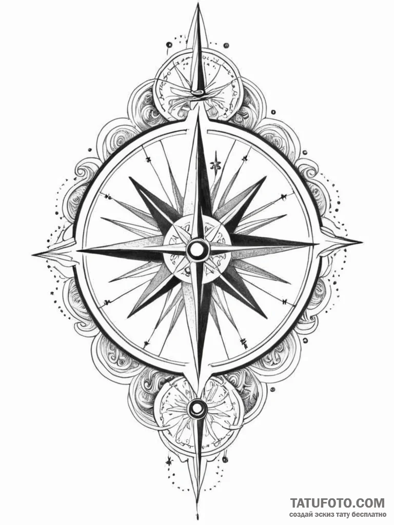 Tattoo sketch, galactic compass rose, a tradi… — эскиз тату (№1752368029_0, 13.07.2025 00:53) — Tatufoto.com
