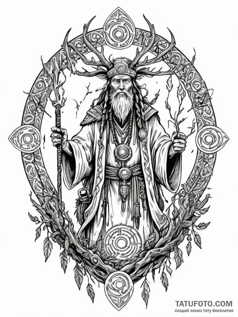 Tattoo sketch, guardian of the old ways, an a... - эскиз тату (№1752368195_0, 13.07.2025 00:56) — Tatufoto.com