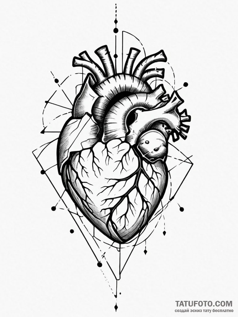 Tattoo sketch, geometric heart, breaking apar... - эскиз тату (№1752368279_0, 13.07.2025 00:57) — Tatufoto.com