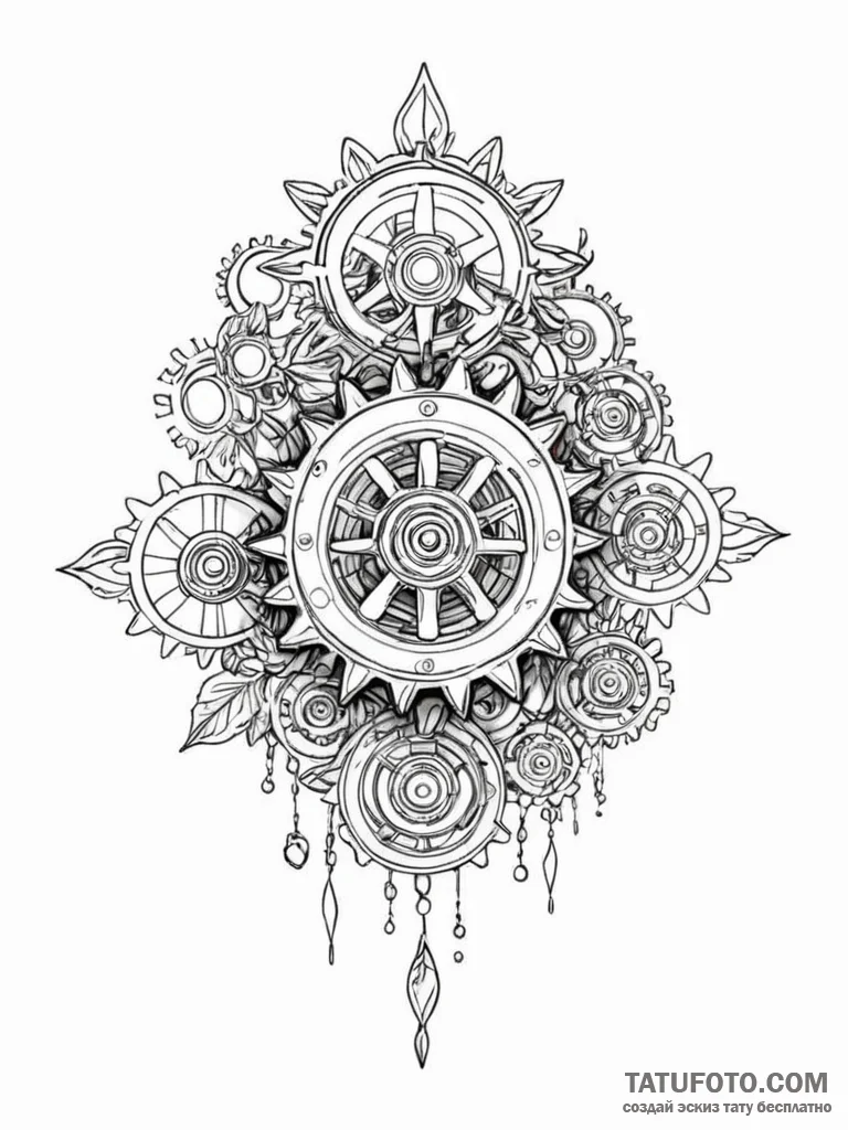 Tattoo sketch, glimmering gear flower, a deli... - эскиз тату (№1752368699_0, 13.07.2025 01:04) — Tatufoto.com