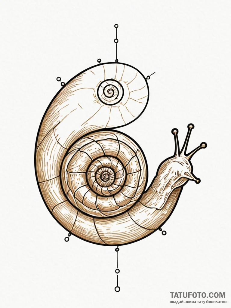 Tattoo sketch, golden ratio snail, a tiny sna… — эскиз тату (№1752368867_0, 13.07.2025 01:07) — Tatufoto.com