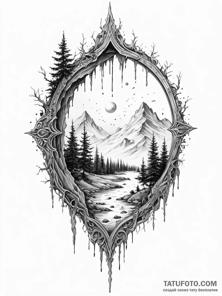 Tattoo sketch, glimpse through time’s veil, a… — эскиз тату (№1752369036_0, 13.07.2025 01:10) — Tatufoto.com