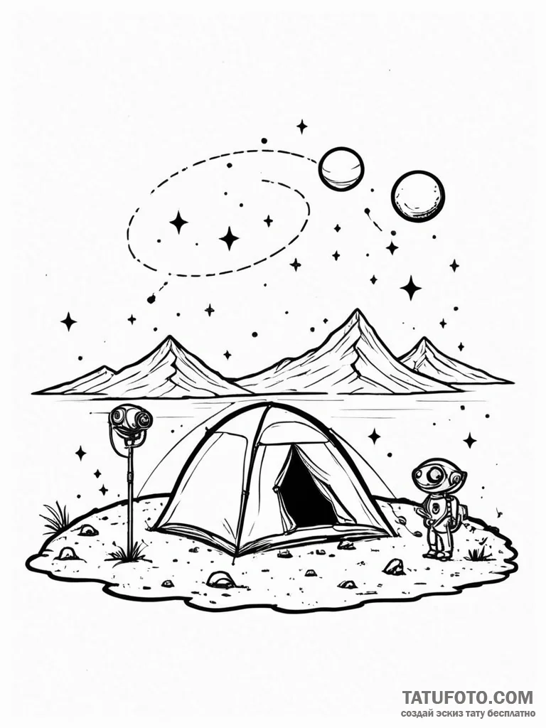 Tattoo sketch, galactic nomad’s tent, a small… — эскиз тату (№1752369120_0, 13.07.2025 01:12) — Tatufoto.com