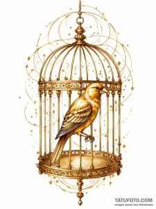 Tattoo sketch, golden cage, digital bird, an... - эскиз тату (№1752369376_0, 13.07.2025 01:16) — Tatufoto.com