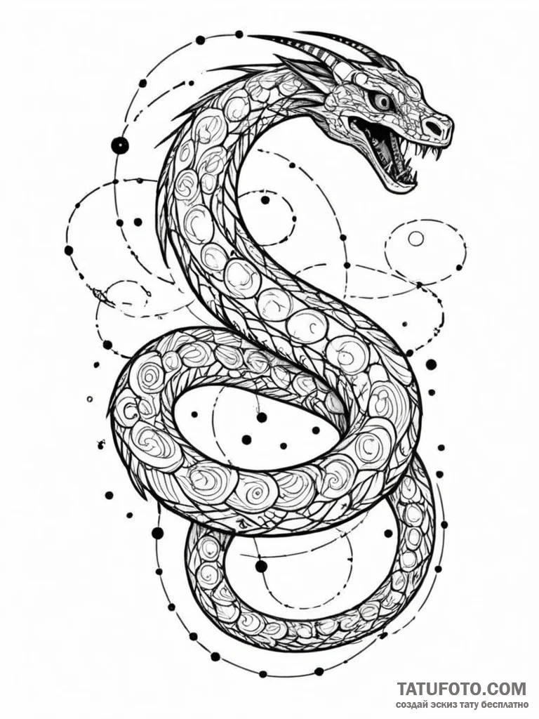 Tattoo sketch, galactic serpent, constellatio... - эскиз тату (№1752369460_0, 13.07.2025 01:17) — Tatufoto.com