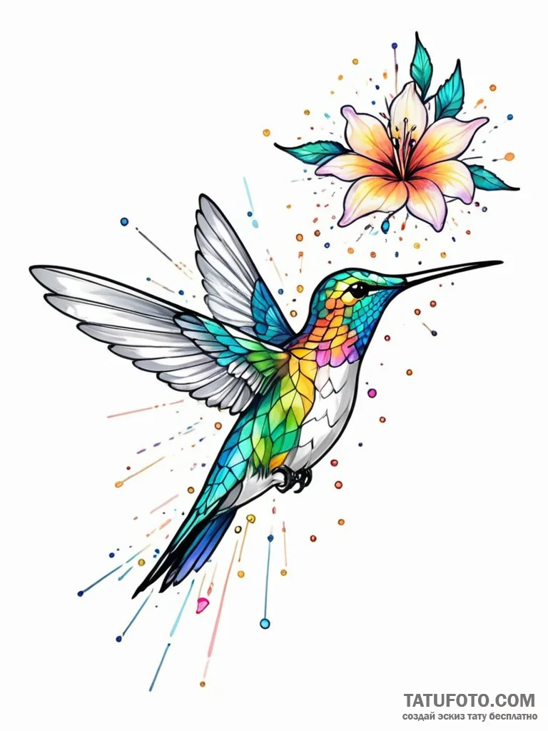 Tattoo sketch, holographic hummingbird, a del… — эскиз тату (№1752369812_0, 13.07.2025 01:23) — Tatufoto.com