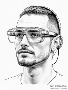 Tattoo sketch, holographic headset vision, a... - эскиз тату (№1752370658_0, 13.07.2025 01:37) — Tatufoto.com