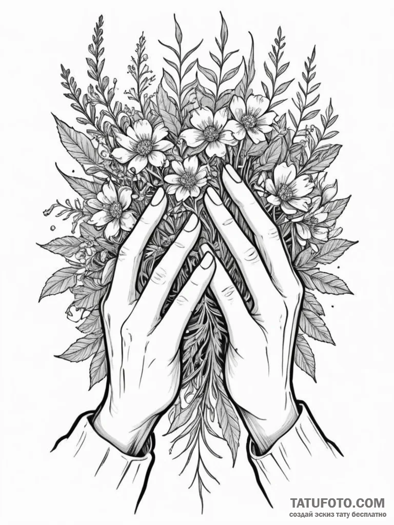 Tattoo sketch, herbalist's cybernetic hands,... - эскиз тату (№1752371082_0, 13.07.2025 01:44) — Tatufoto.com