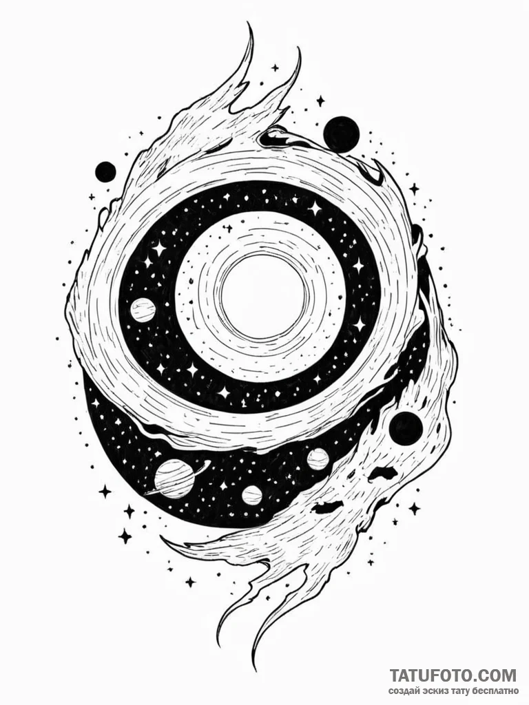 Tattoo sketch, hungry black hole, cosmic feas... - эскиз тату (№1752371250_0, 13.07.2025 01:47) — Tatufoto.com