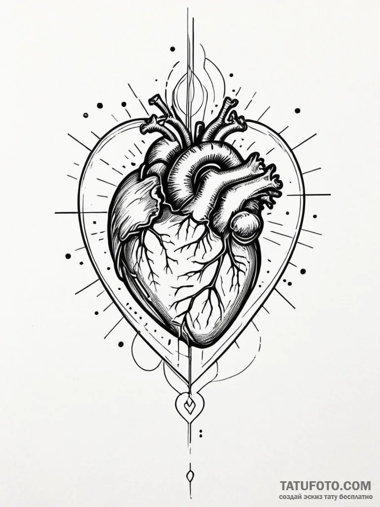 Tattoo sketch, holographic heartbeat, a shimm… — эскиз тату (№1752371587_0, 13.07.2025 01:53) — Tatufoto.com