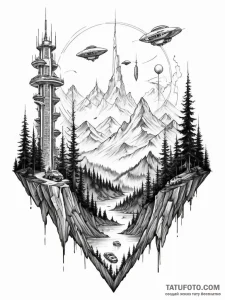 Tattoo sketch, hybrid horizon, a landscape wh... - эскиз тату (№1752371671_0, 13.07.2025 01:54) — Tatufoto.com