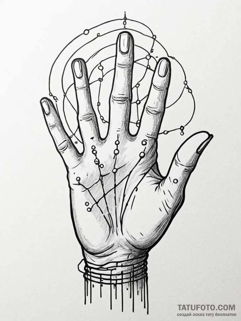 Tattoo sketch, hand of destiny, rewriting cod... - эскиз тату (№1752372025_0, 13.07.2025 02:00) — Tatufoto.com