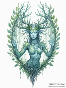 Tattoo sketch, holographic forest spirit, a t... - эскиз тату (№1752372278_0, 13.07.2025 02:04) — Tatufoto.com
