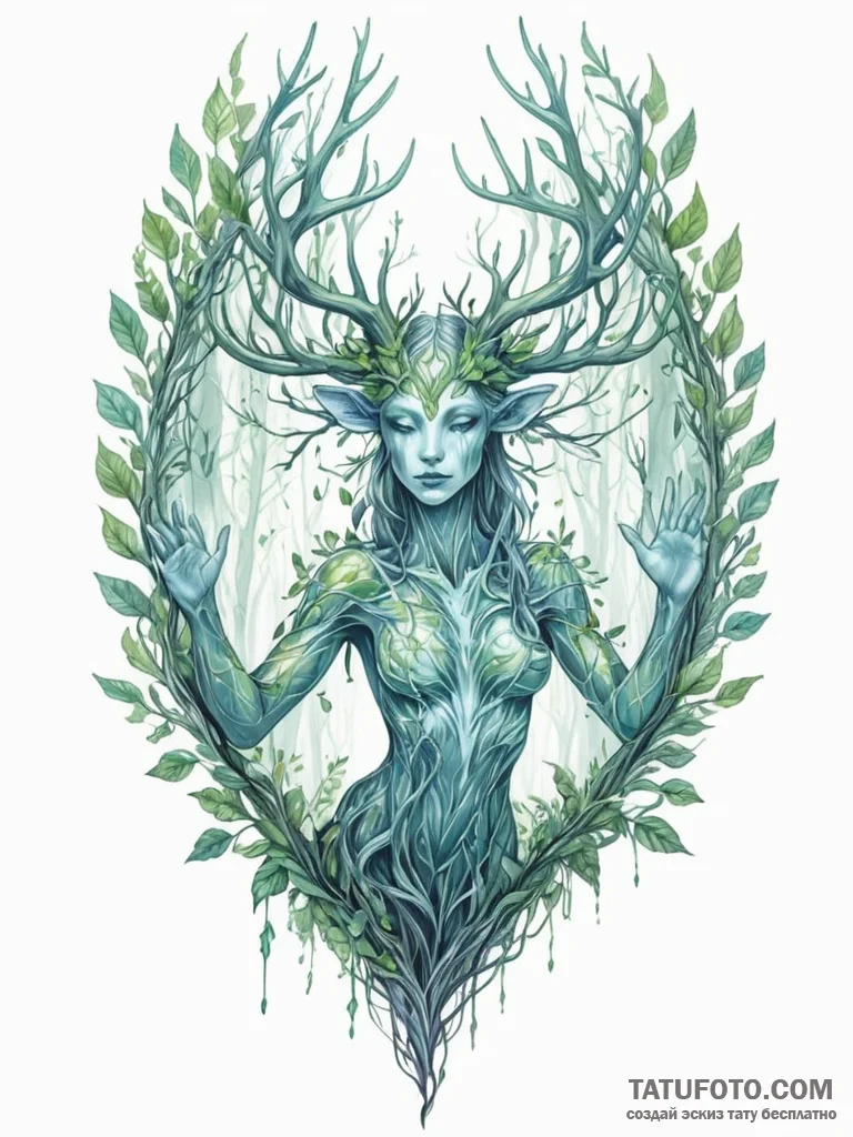 Tattoo sketch, holographic forest spirit, a t... - эскиз тату (№1752372278_0, 13.07.2025 02:04) — Tatufoto.com