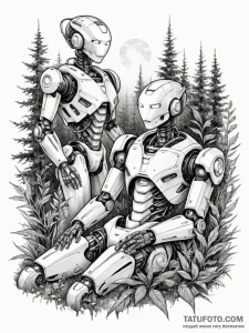 Tattoo sketch, humanoid robot's dream, a slee... - эскиз тату (№1752372534_0, 13.07.2025 02:08) — Tatufoto.com