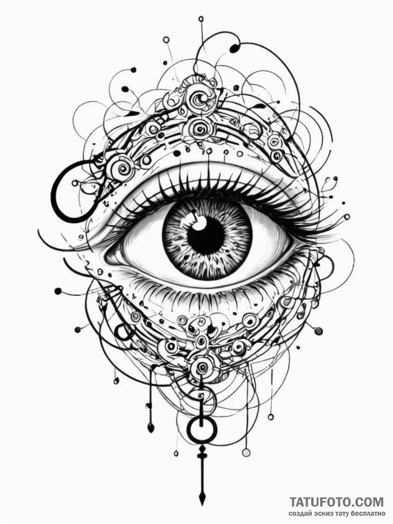 Tattoo sketch, hidden truth in chaos, a swirl... - эскиз тату (№1752372717_0, 13.07.2025 02:11) — Tatufoto.com
