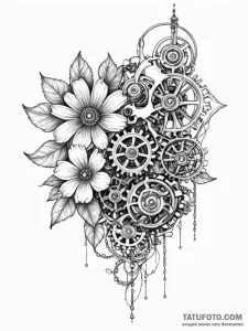 Tattoo sketch, hybrid flower of biomechanism,... - эскиз тату (№1752372801_0, 13.07.2025 02:13) — Tatufoto.com
