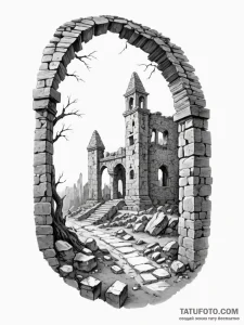 Tattoo sketch, haunting echoes of history, a... - эскиз тату (№1752372974_0, 13.07.2025 02:16) — Tatufoto.com