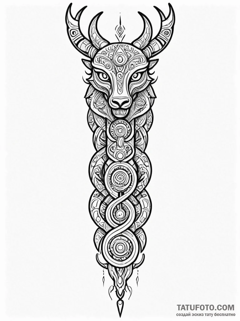 Tattoo sketch, holographic beast totem, a tri... - эскиз тату (№1752373144_0, 13.07.2025 02:19) — Tatufoto.com