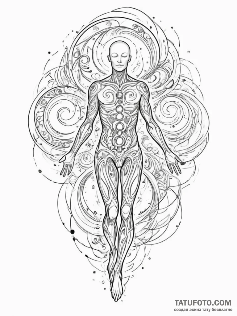 Tattoo sketch, human spirit, digital aura, a... - эскиз тату (№1752373230_0, 13.07.2025 02:20) — Tatufoto.com